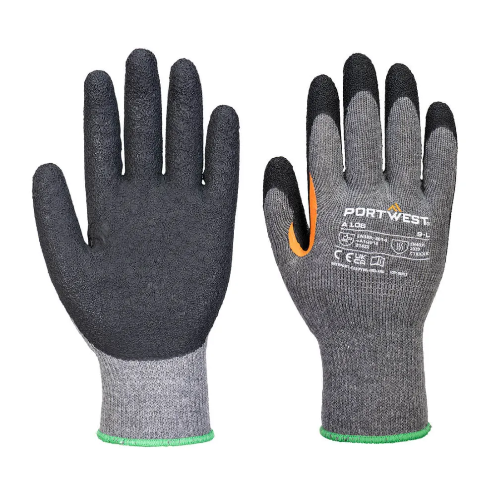 Grip 10 latex handschoen met versterkt duimkruis (Pk12) Grijs/zwart voorkant