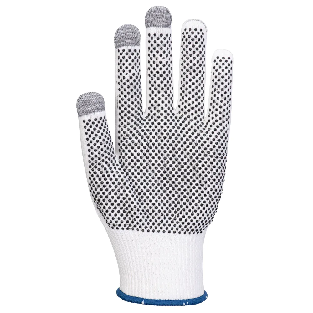 Grip 13 PVC Touchscreen Handschoen met dots (Pk12) Wit/grijs voorkant