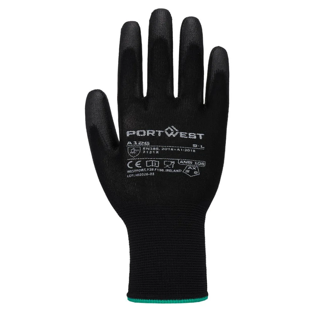Grip 13 Nylon PU Glove Zwart voorkant