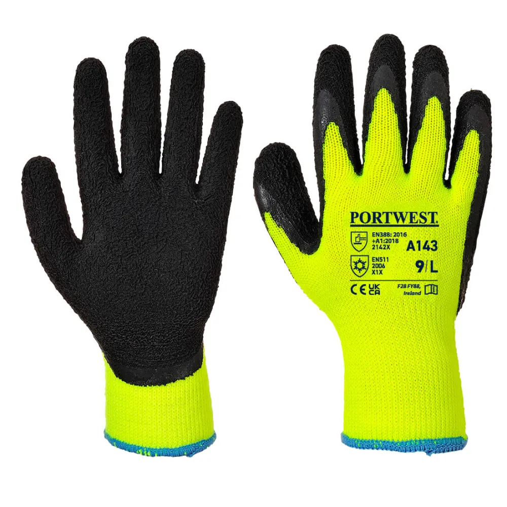 Thermische Soft Grip Handschoen Geel/zwart voorkant