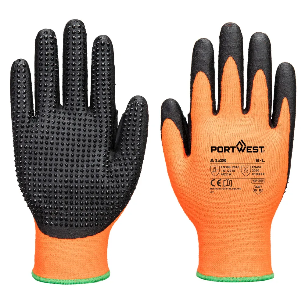 Grip 13 Nitril Handschoen met Dots Oranje/zwart voorkant