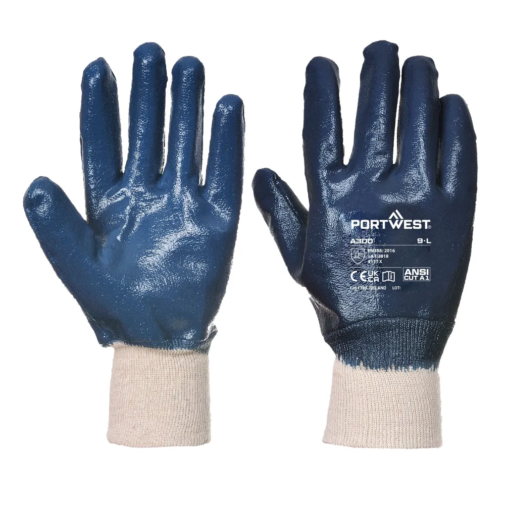 Nitril handschoen met gebreid manchet Marine voorkant