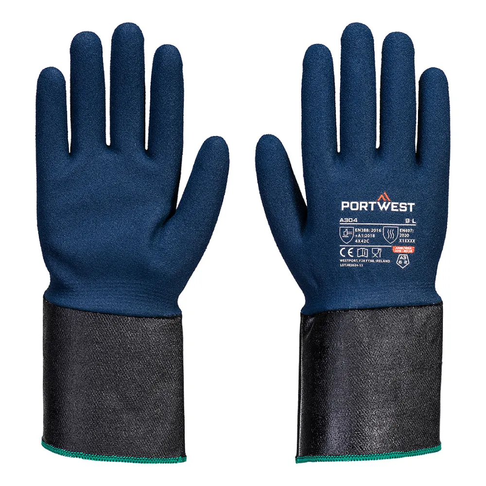 Grip C13 Nitril Schuim Handschoen met Verlengd Manchet Grijs/bauw voorkant