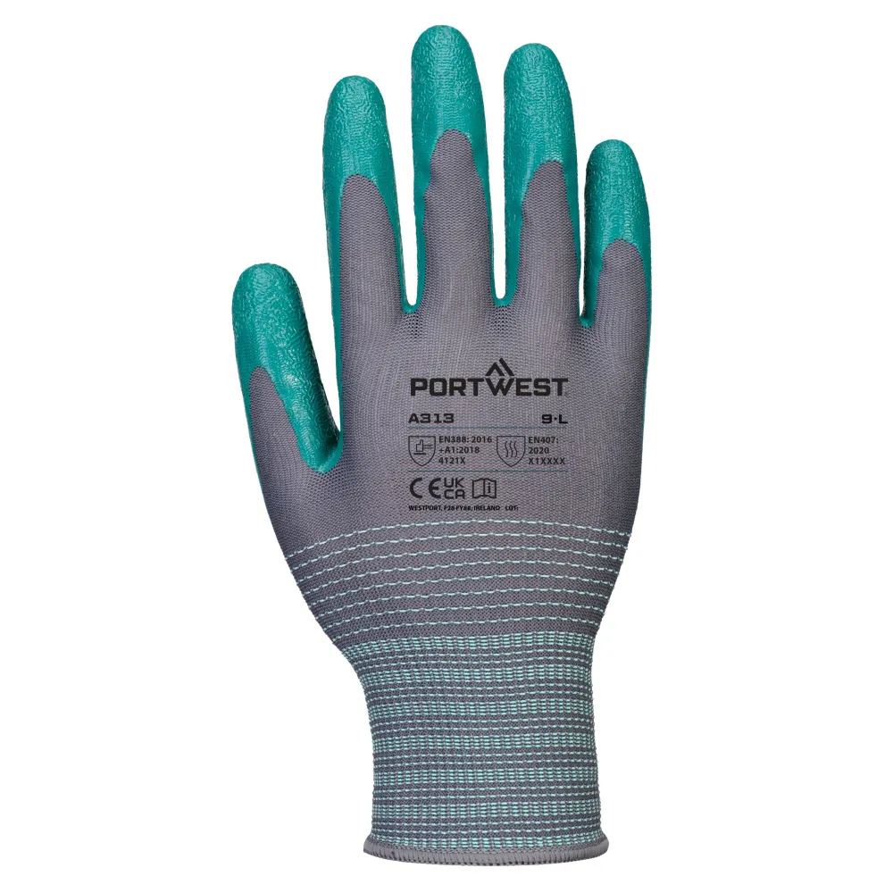 Grip 15 Nitril Gekreukte handschoen (Pk12) Grijs/Groen voorkant