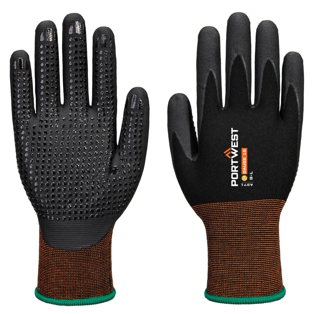 GP Grip 15 Nitril Micro Foam Handschoen met dots Zwart voorkant