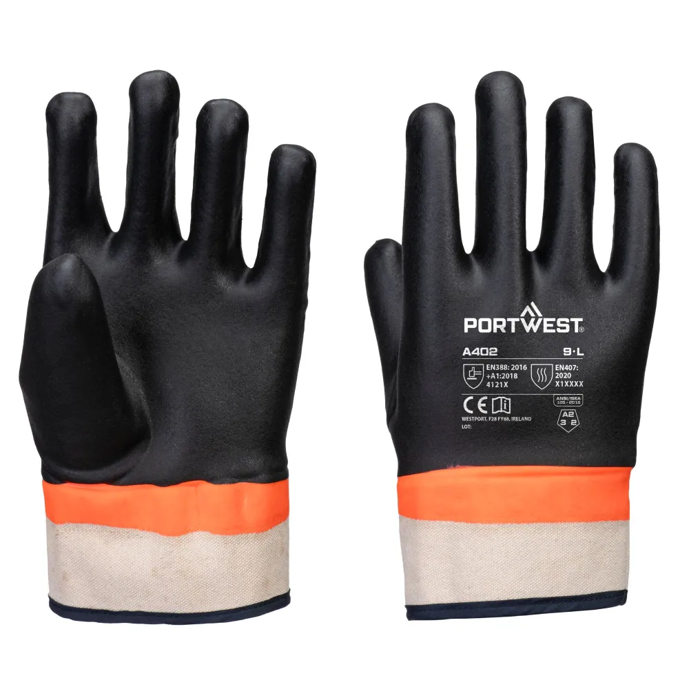 Grip PVC Sandy Dubbel gedipte handschoen Zwart/Oranje voorkant