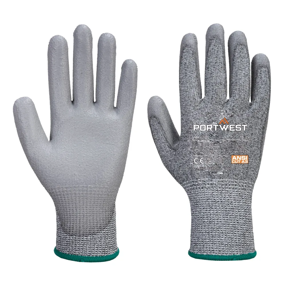 MR Snijbestendige handschoen met PU handpalm Grijs voorkant