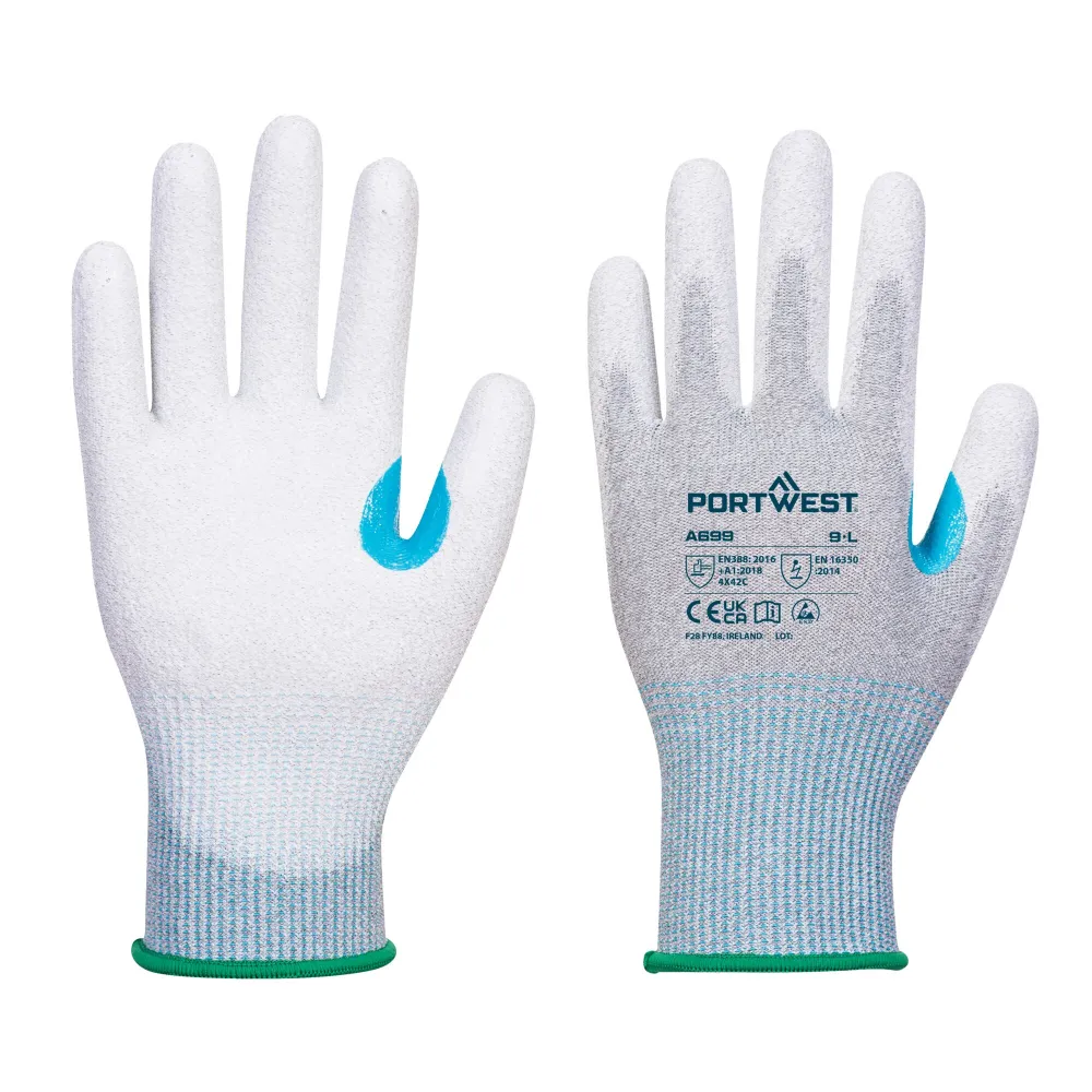 LR13 ESD PU Palm Handschoen - 12 pr Grijs/wit voorkant