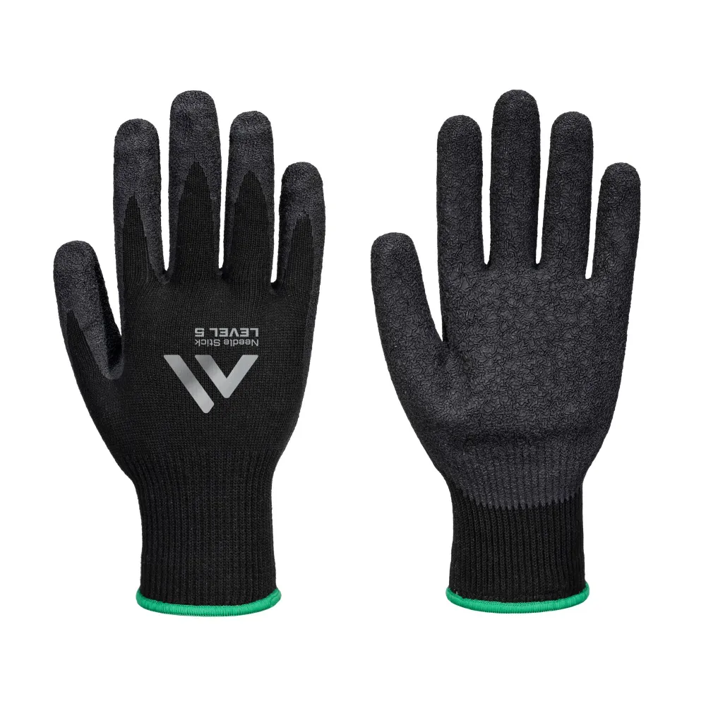 Naalden F10 Latex Gerimpelde Handschoen Zwart voorkant