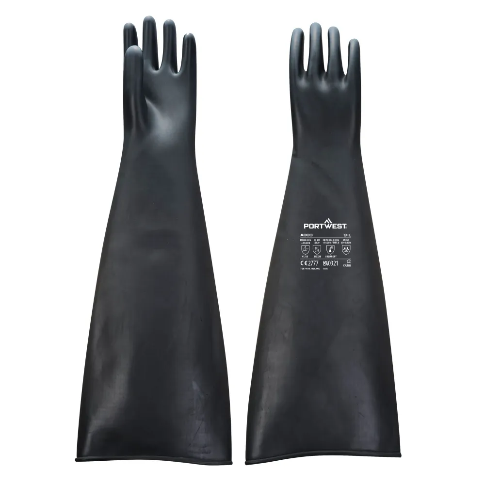 Zwaargewicht latex-rubberhandschoen 600 mm Zwart voorkant