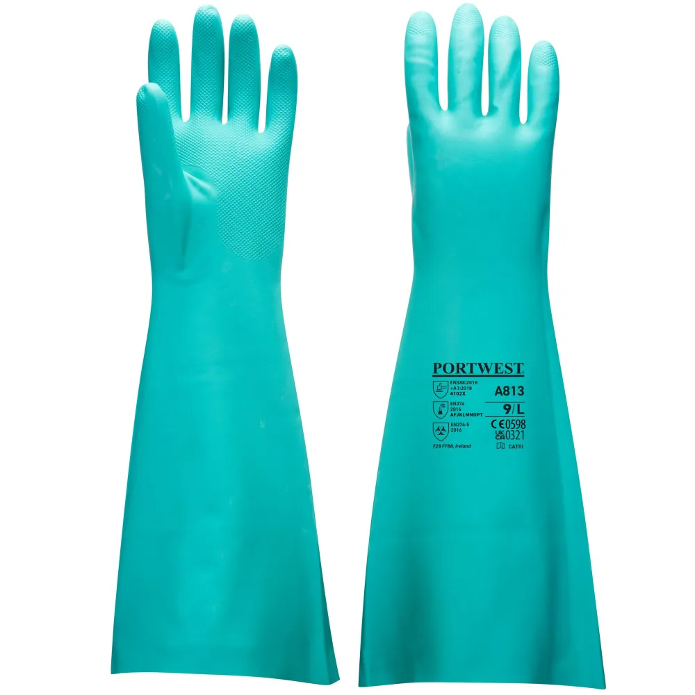 Verlengde lengte Nitrile handschoen Groen voorkant