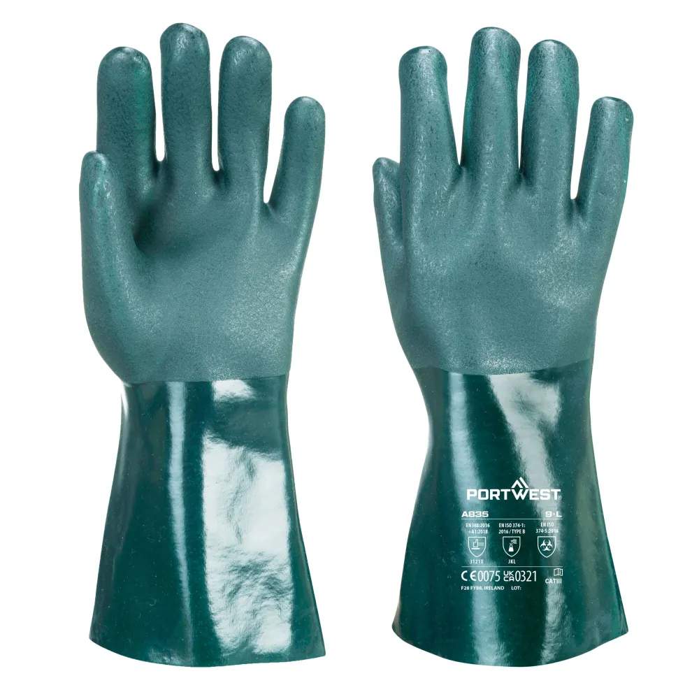 Dubbel Gedompelde PVC-handschoen 35cm Groen voorkant