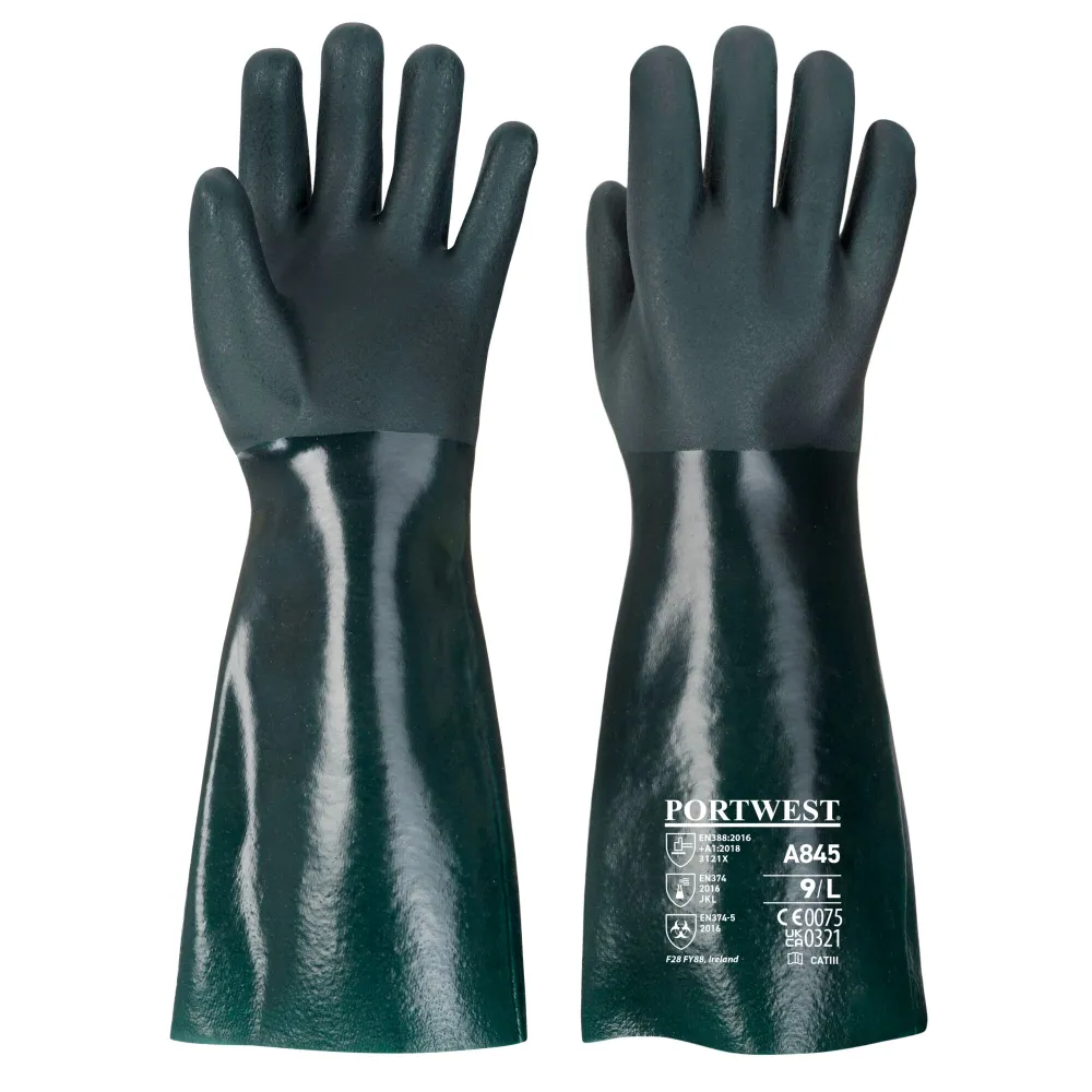 Dubbel Gedompelde PVC-handschoen 45cm Groen voorkant