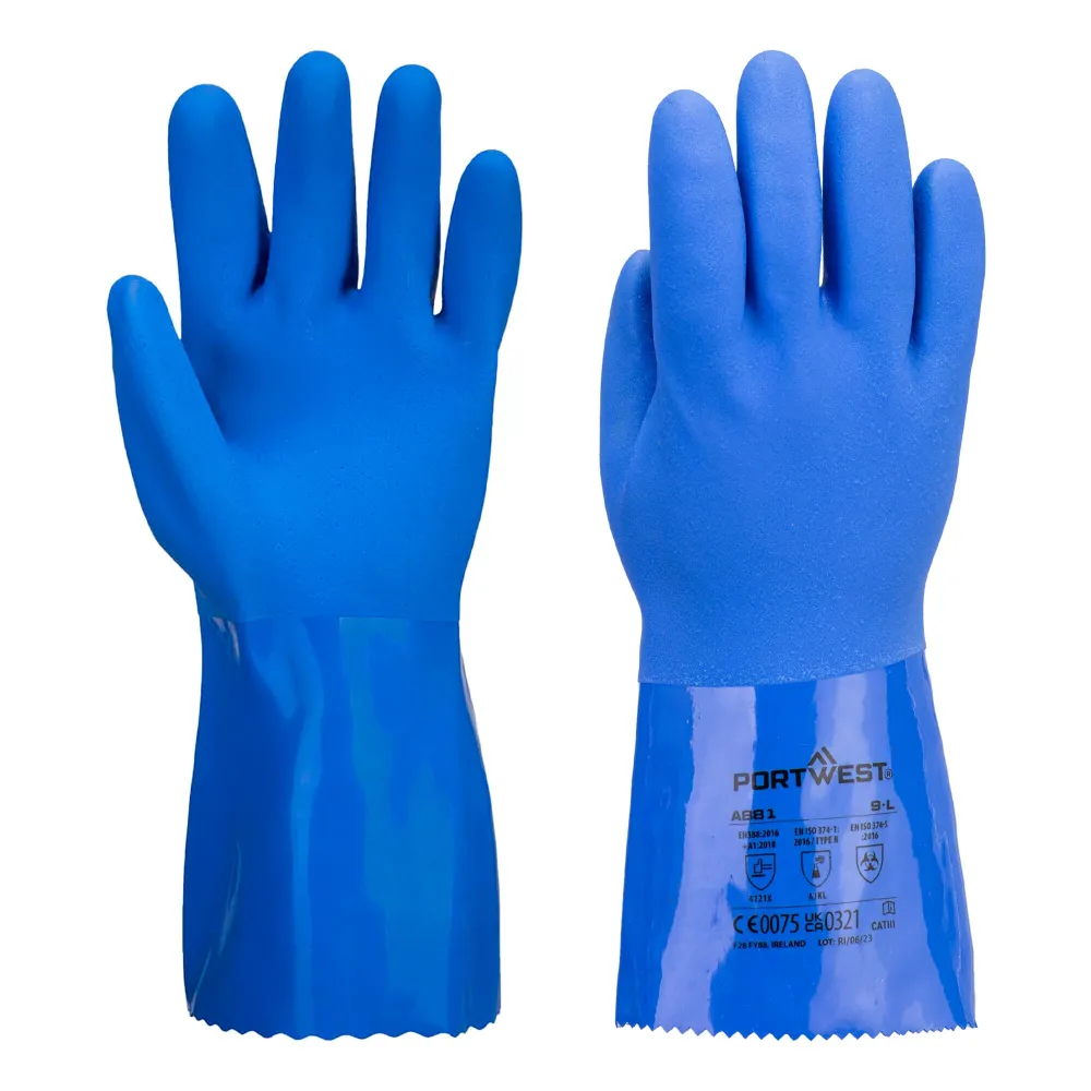 Chemiebestendige blauwe PVC handschoen Blauw voorkant