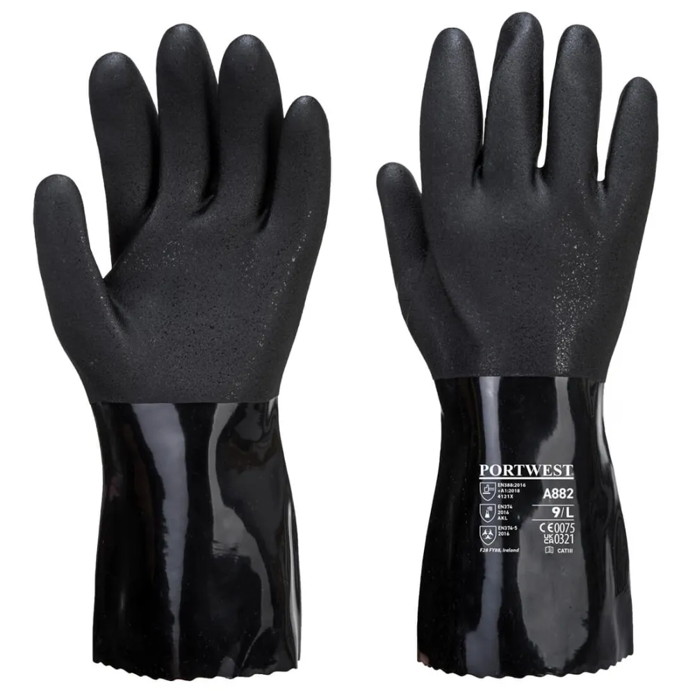 Chemiebestendige en ESD veilige PVC handschoen Zwart voorkant