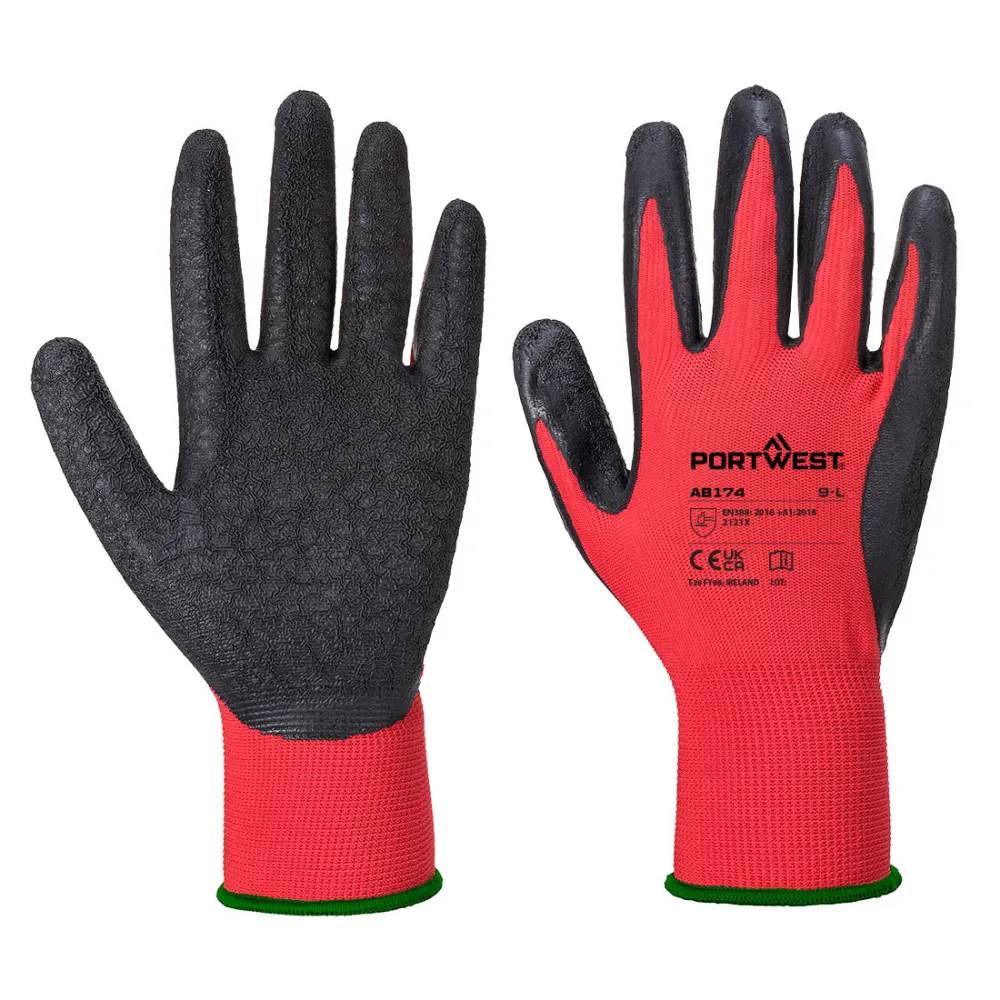 Grip 13 latex volledig gecoate handschoen (Pk12) Rood/Zwart voorkant