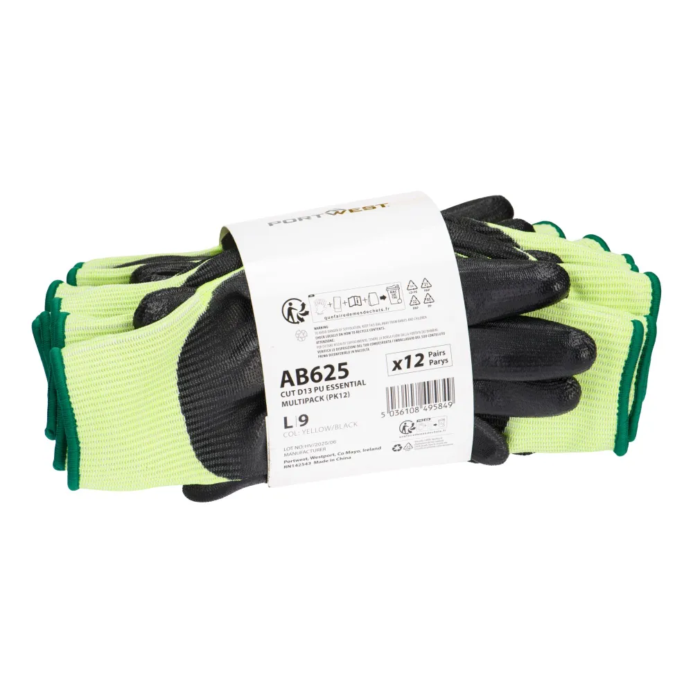Snijklasse D13 PU Essential Handschoen in Multipack (Pk12) Geel/zwart voorkant
