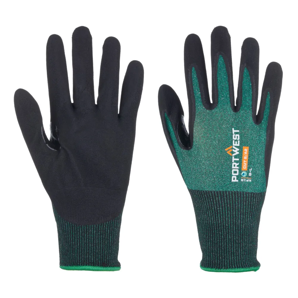 SG snijbestendige B18 Eco Nitril Handschoen - (pk12) Groen/zwart voorkant
