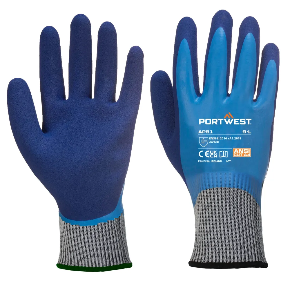 Vloeistofdichte High Risk Snijbestendige Handschoen Blauw voorkant