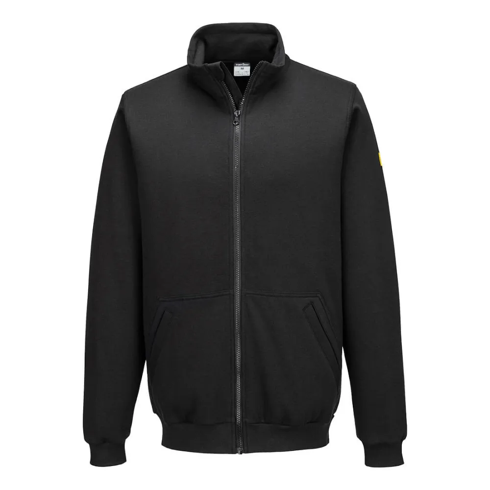 Anti-statisch ESD Sweatshirt met ritssluiting Zwart voorkant