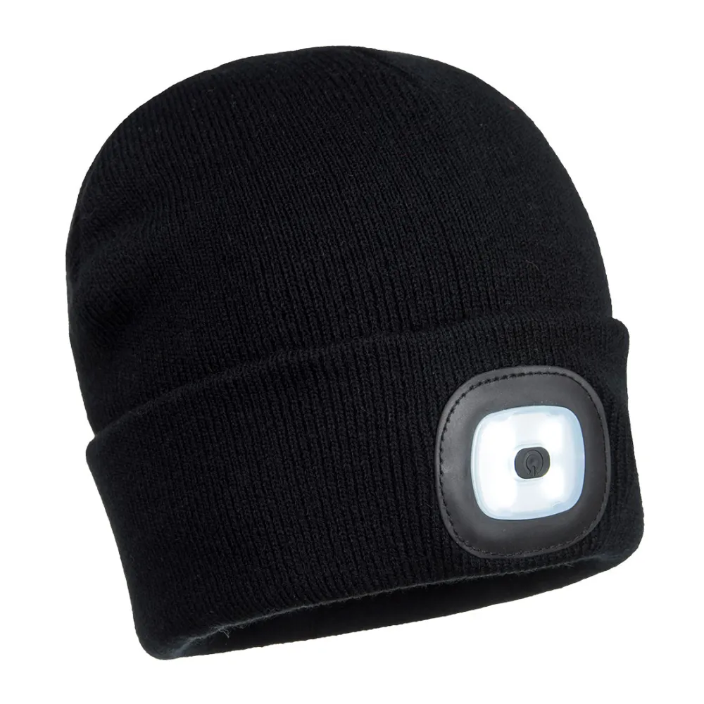 Beanie USB Oplaadbare LED Hoofdlamp Zwart voorkant