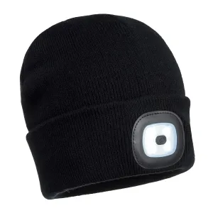 Beanie USB Oplaadbare LED Hoofdlamp Zwart voorkant