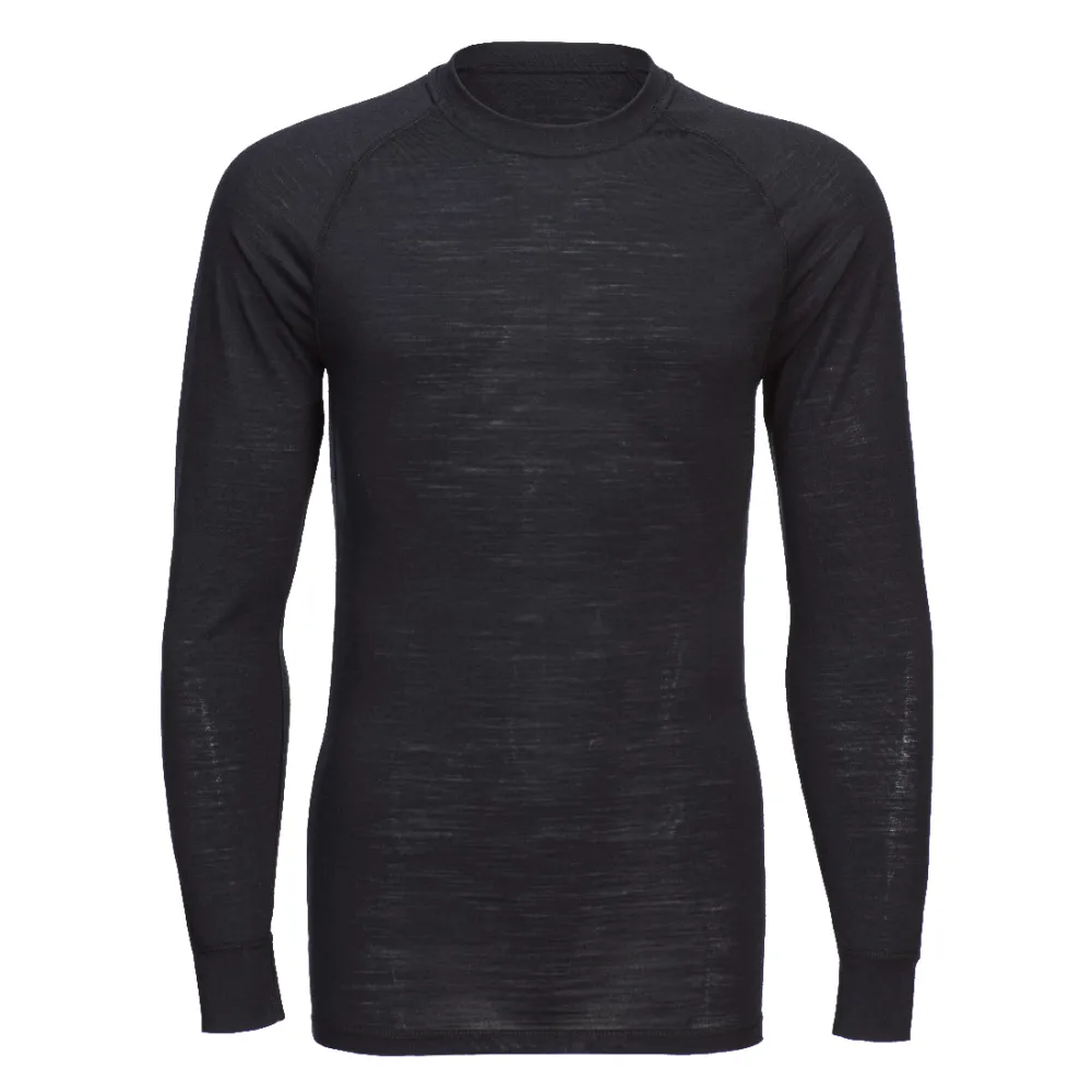Merinowol T-shirt met ronde hals en lange mouwen Zwart voorkant