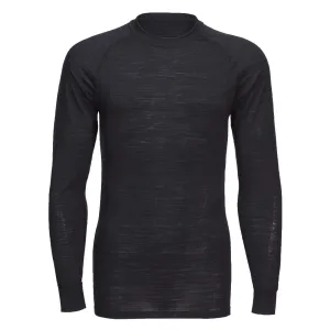 Merinowol T-shirt met ronde hals en lange mouwen Zwart voorkant