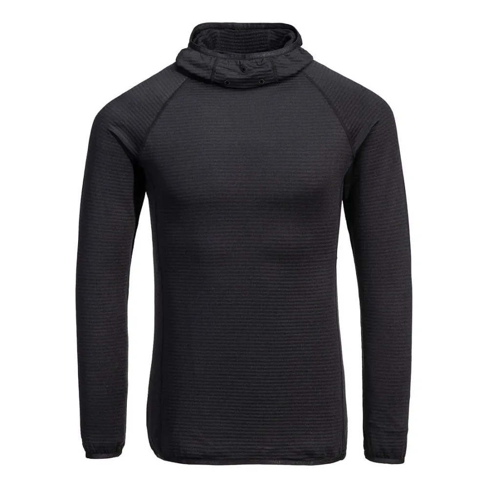 Wafel fleece basislaag met capuchon Zwart voorkant