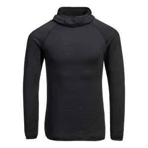 Wafel fleece basislaag met capuchon Zwart voorkant
