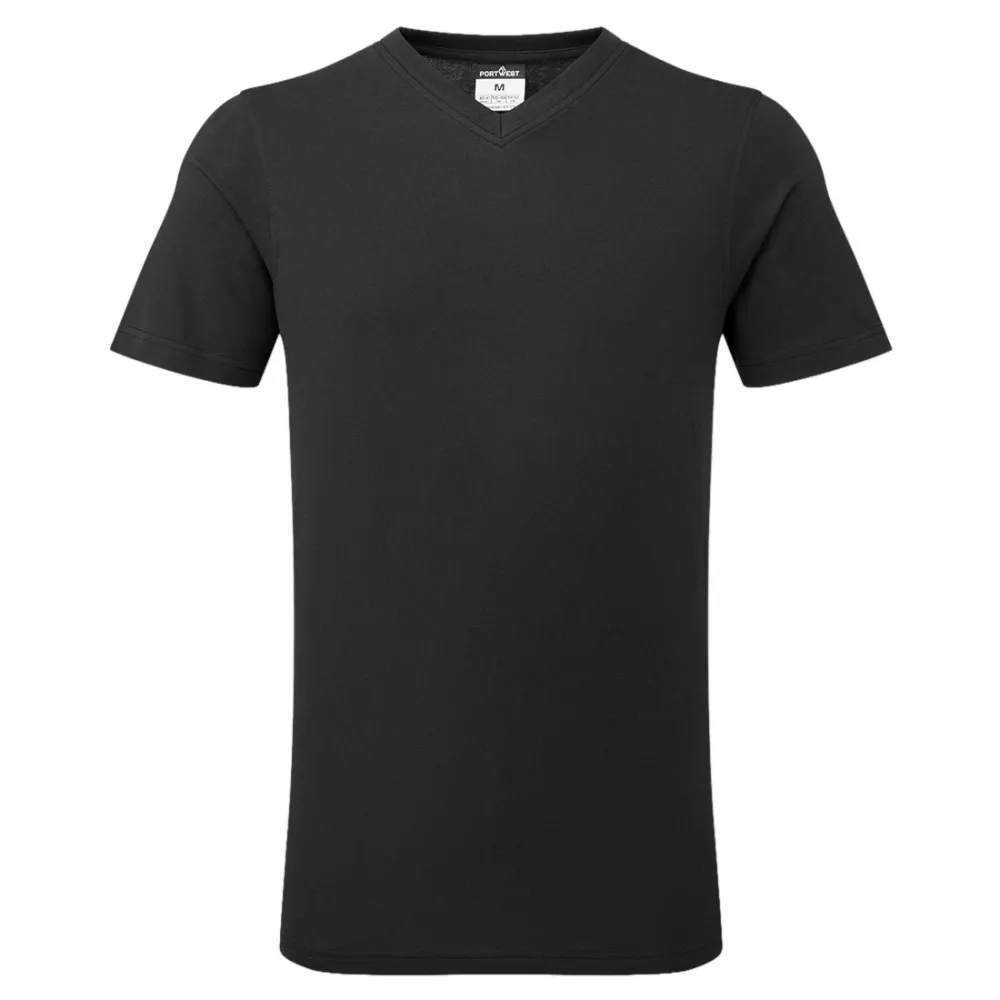Katoenen T-shirt met V-hals Zwart voorkant
