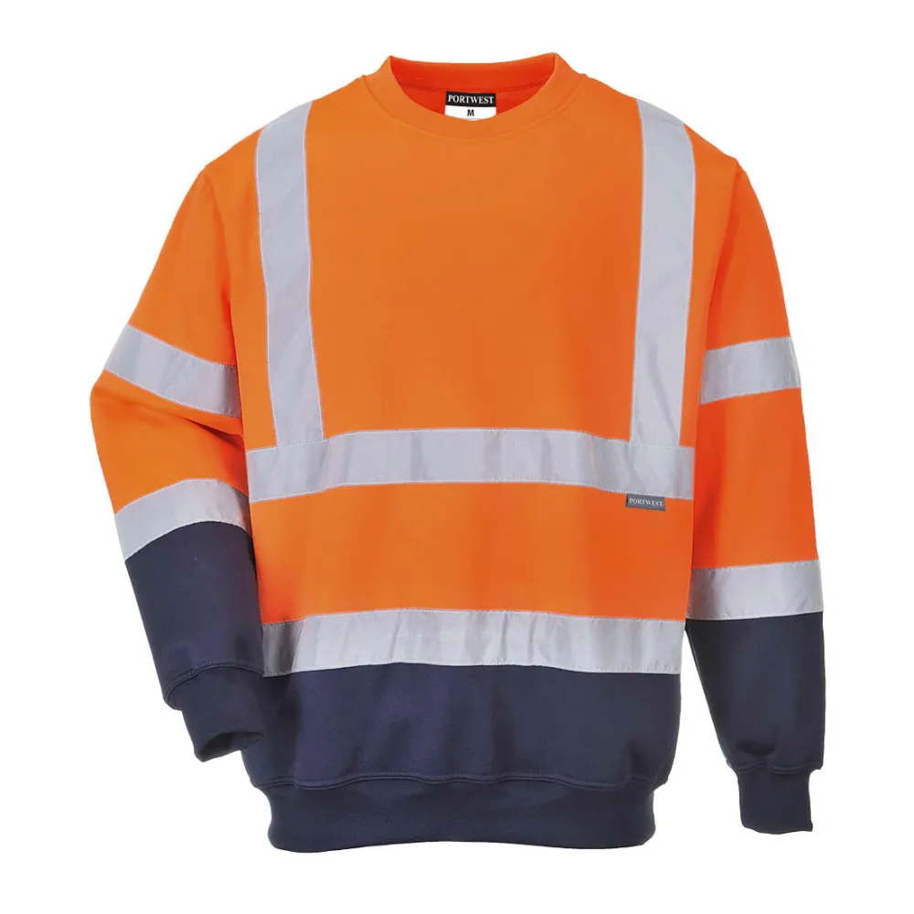 Tweekleuren Hi-Vis Sweatshirt Oranje/marine voorkant