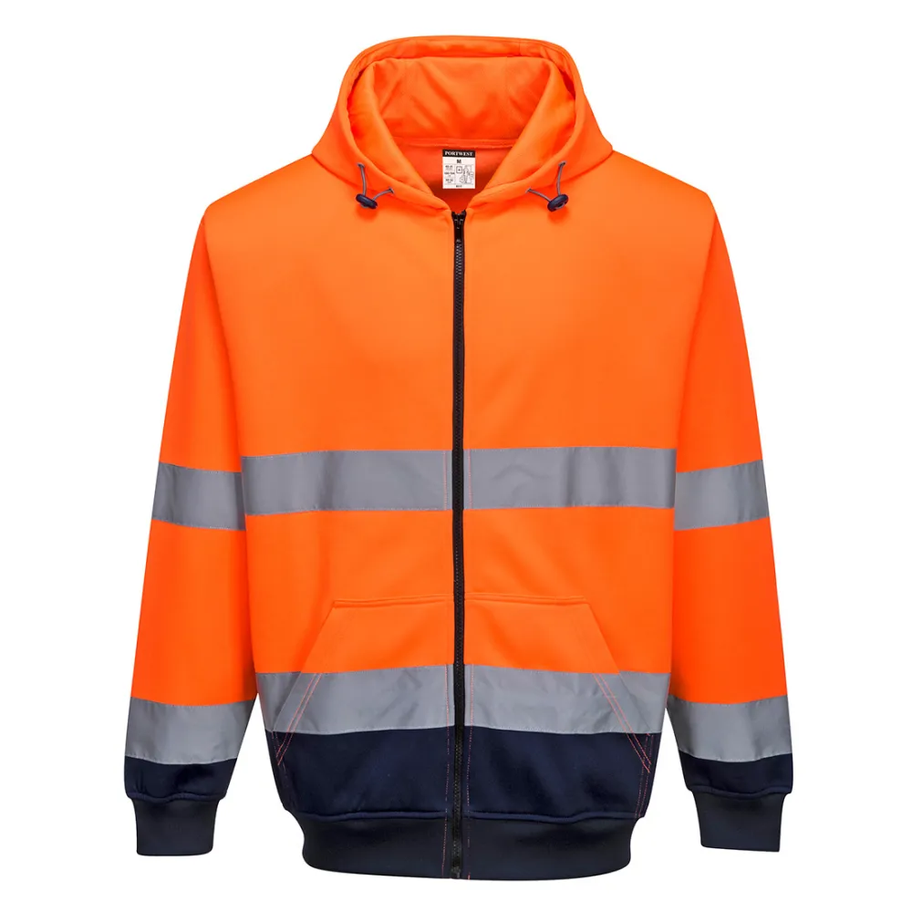 Hi-Vis Tweekleuren Hoody met rits Oranje/marine voorkant