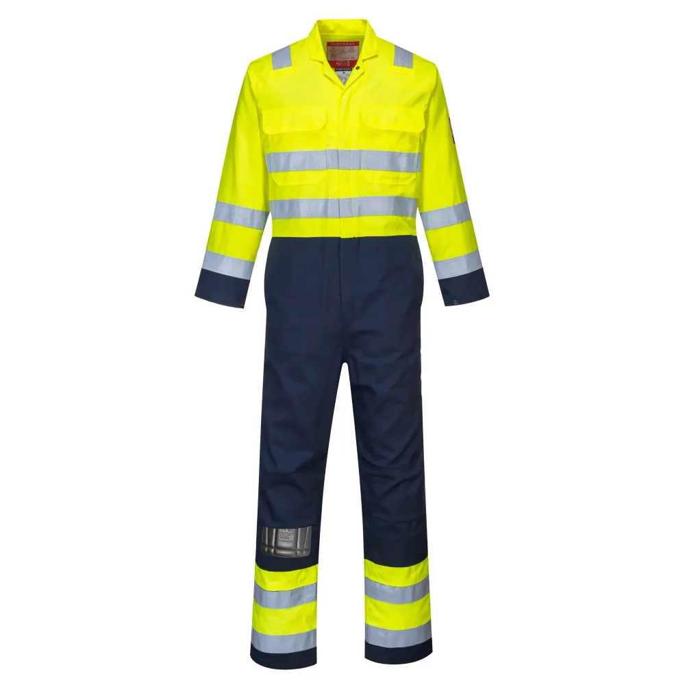 Bizflame Work Hi-Vis Antistatische Overall Geel/marine voorkant