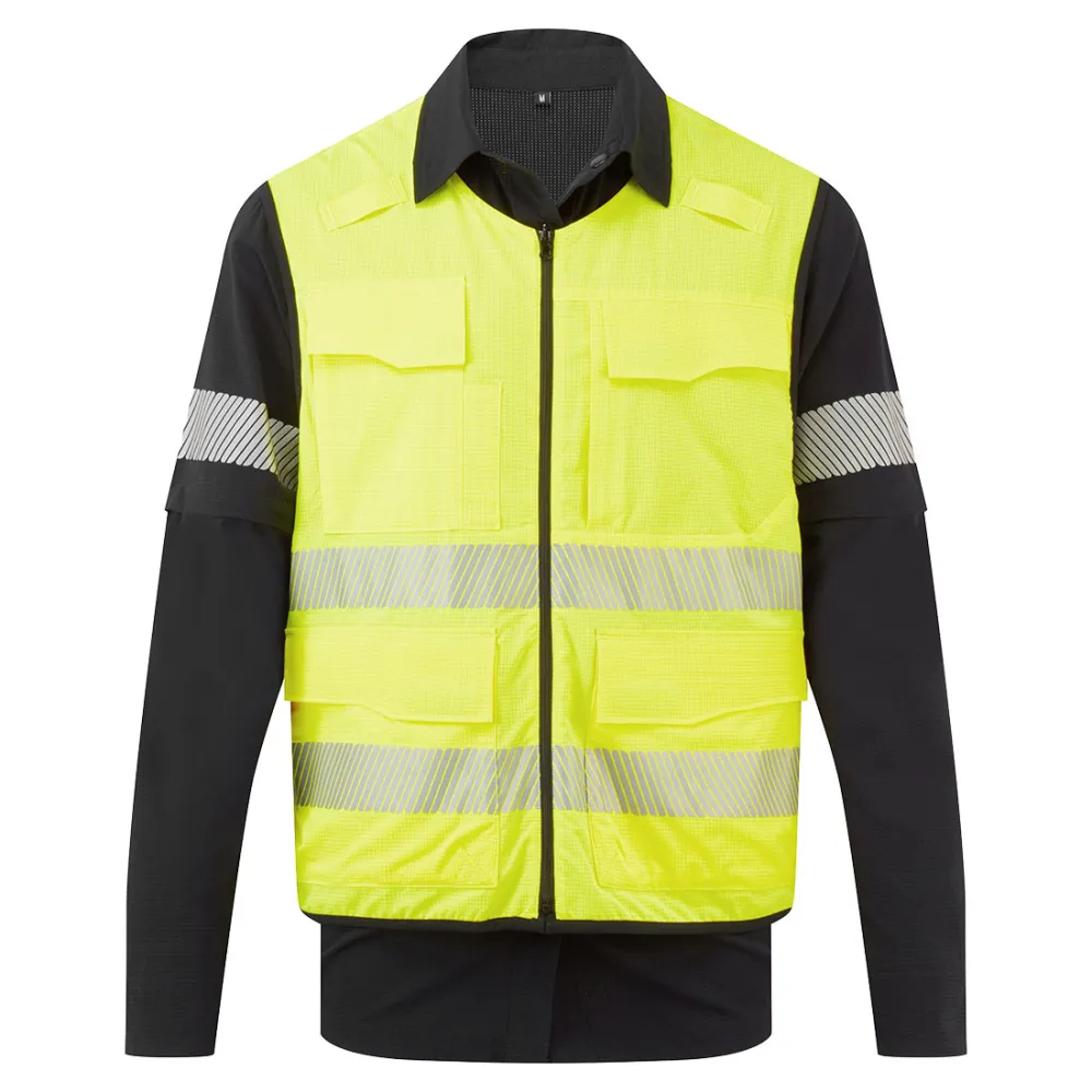 Ultiem modulair Hi-Vis 5-in-1 shirt Zwart/Geel voorkant