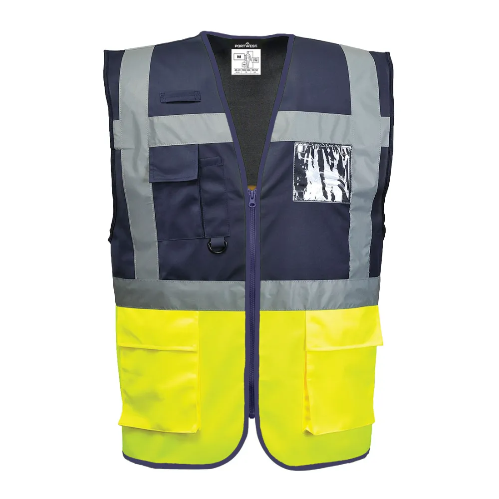 Paris Hi-Vis Contrast Executive Vest Geel/marine voorkant