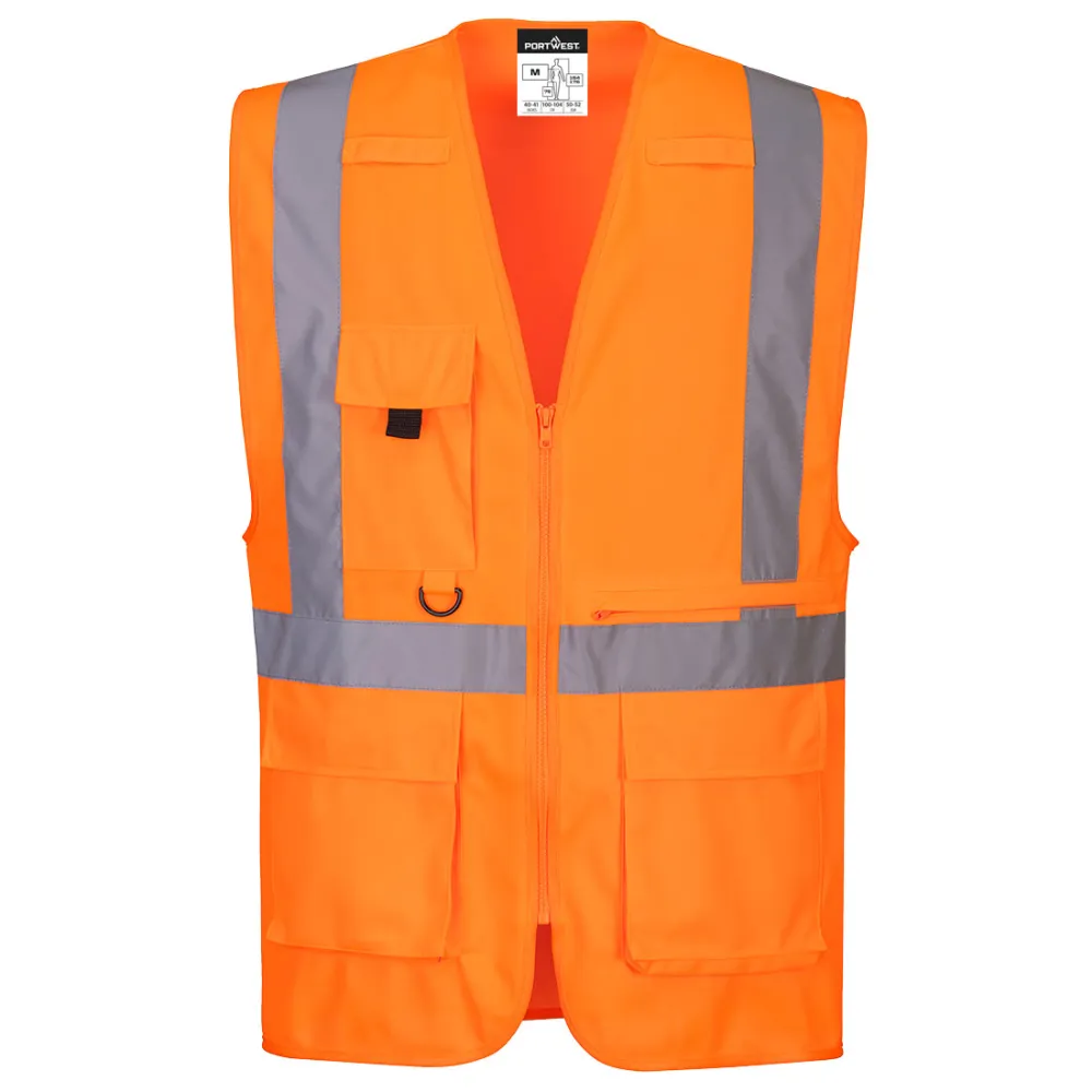 Hi-Vis Executive Vest met Tablet zak Oranje voorkant