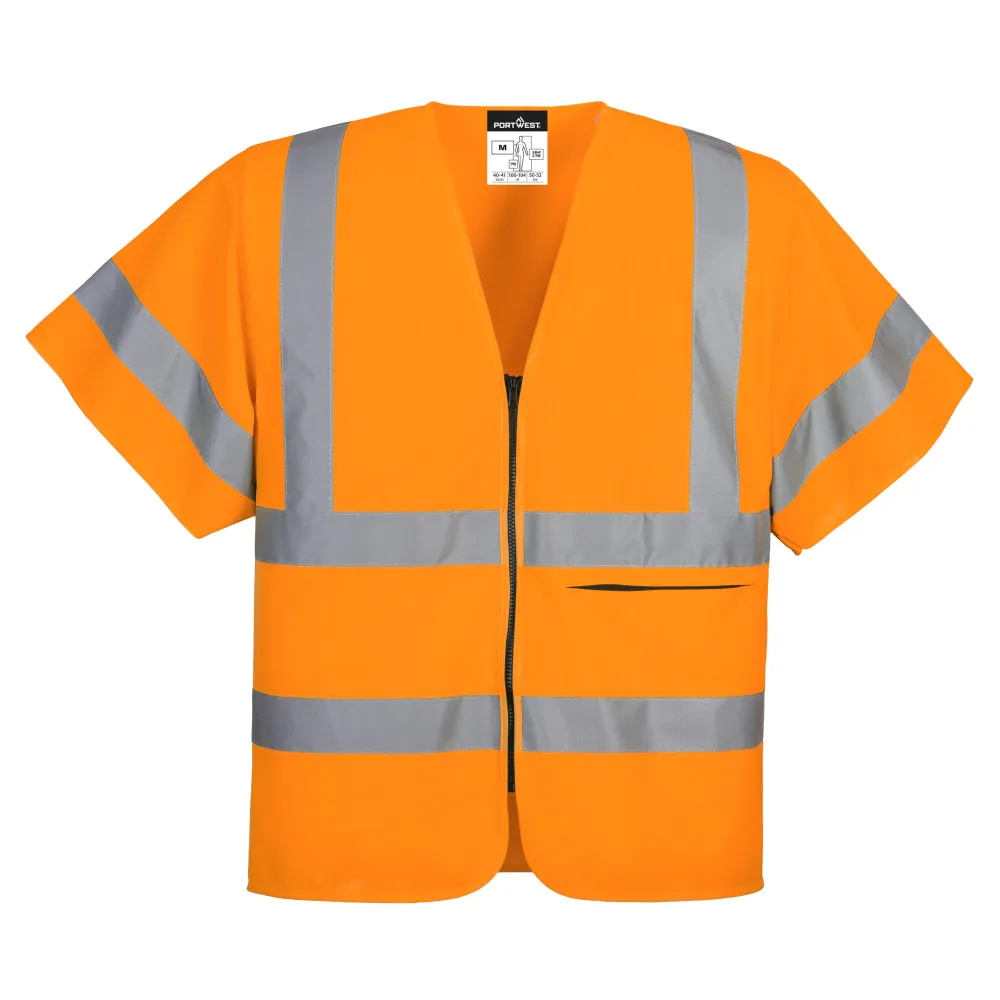 Vest met Rits en Halve Mouwen Oranje voorkant