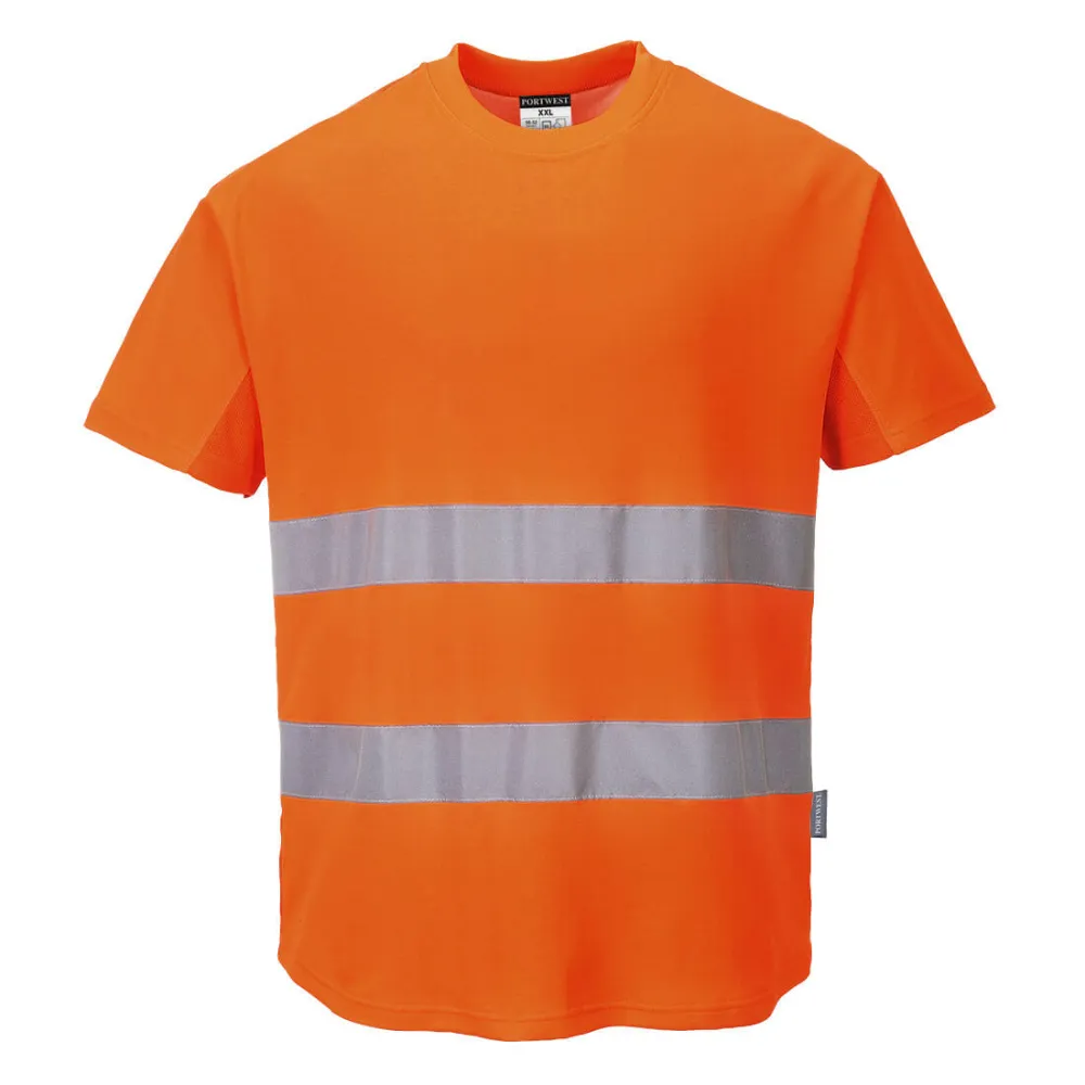 Hi-Vis Katoen Comfort Mesh Insert T-shirt S/S Oranje voorkant