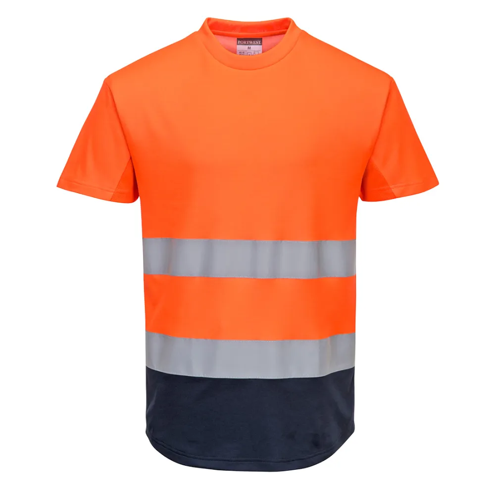 Tweekleurig Mesh T-shirt Oranje/marine voorkant
