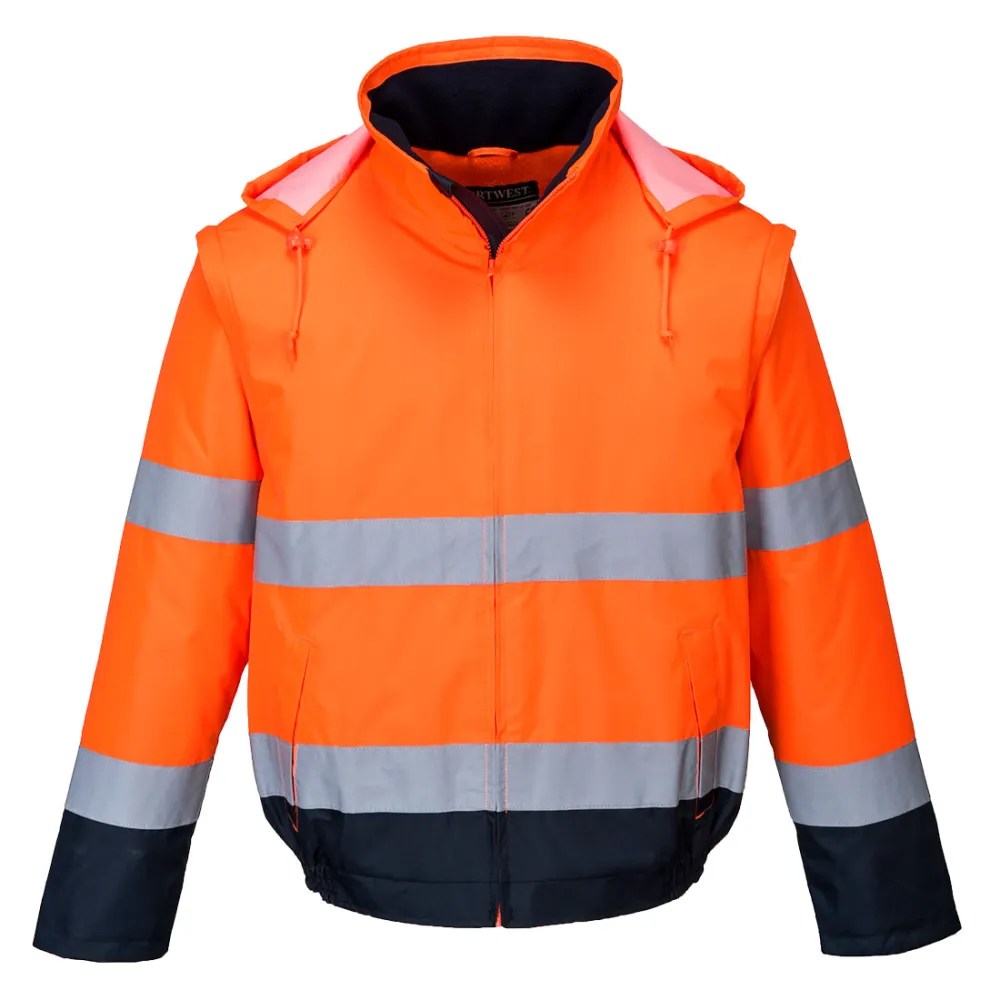 Hi-Vis 2 in 1 contrast lichtgewicht jack Oranje/marine voorkant