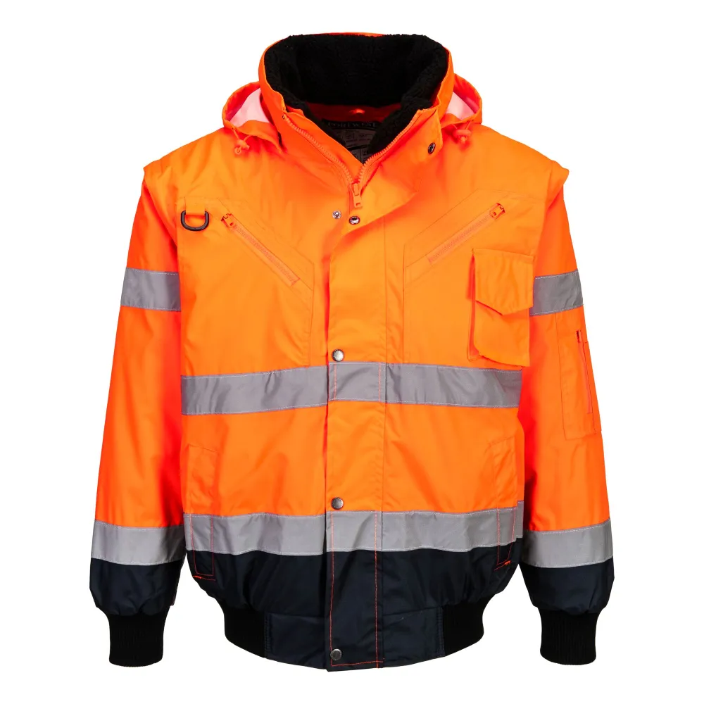 Hi-Vis 3-in-1 Contrast Bomberjack Oranje/marine voorkant