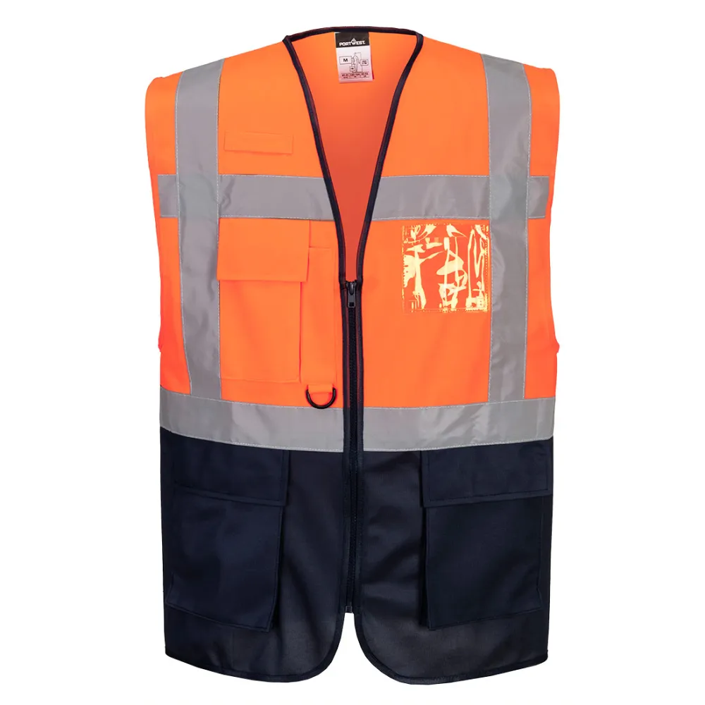 Warsaw Hi-Vis Contrast Executive Vest Oranje/marine voorkant
