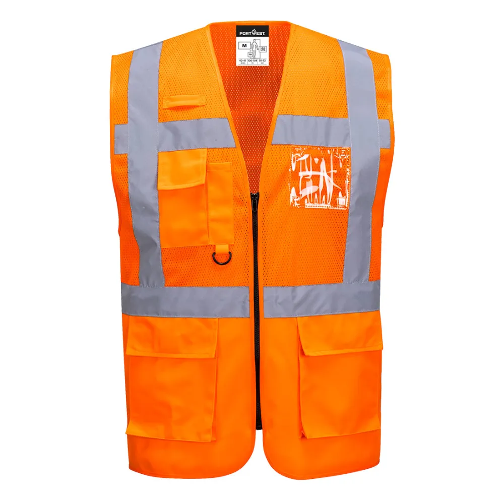 Madrid Hi-Vis Half Mesh Executive Vest Oranje voorkant