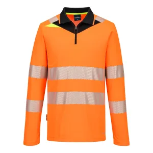 DX4 Hi-Vis polo lange mouw met rits Oranje/zwart voorkant