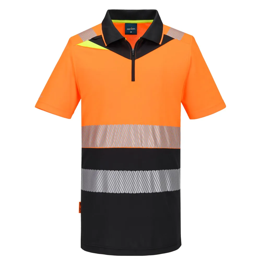 DX4 Hi-Vis polo korte mouw met rits Oranje/zwart voorkant