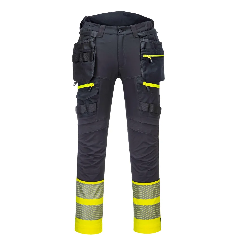 DX4 Hi-Vis afneembare holsterzak klasse 1 broek Geel/zwart voorkant