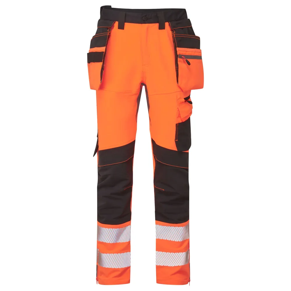 DX4-Hi-Vis Broek met afneembare holsterzakken Oranje/zwart voorkant