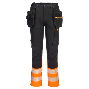 DX4-Hi-Vis Broek klasse 1 met afneembare holsterzakken Oranje/zwart voorkant