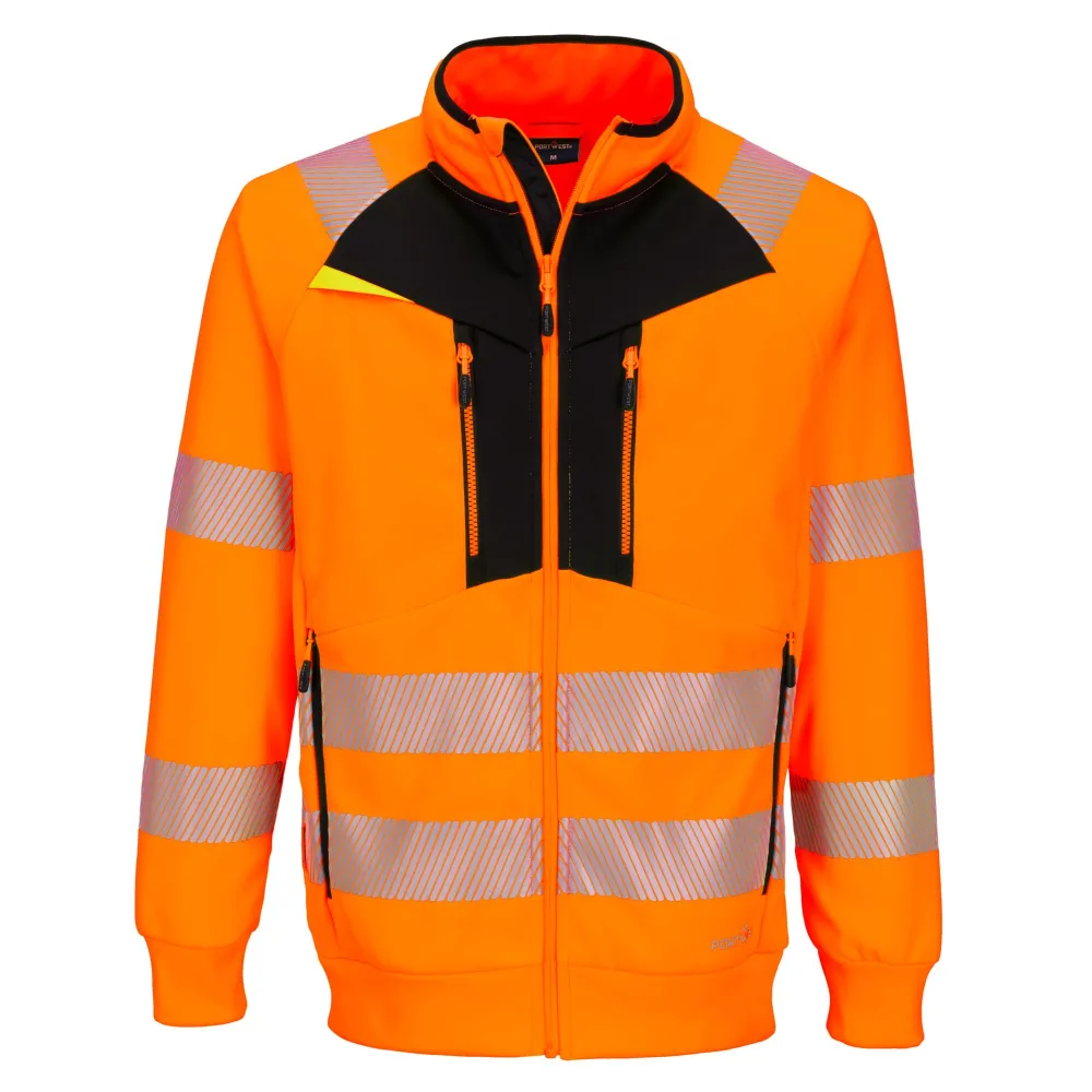 DX4 Hi-Vis Sweatshirt met rits Oranje/zwart voorkant